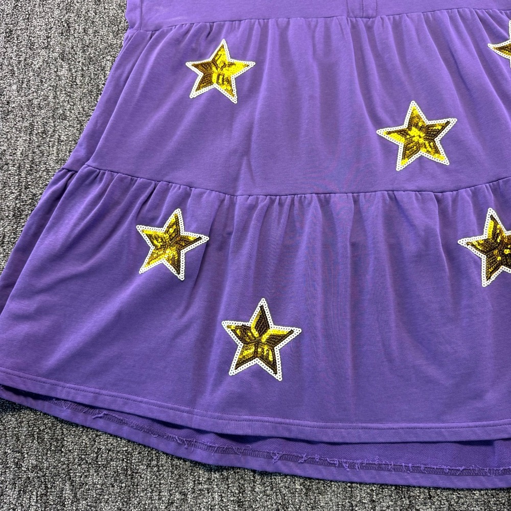 Umgee Mini Dress Womens 1XL Purple Gold Sequin Star Cotton V-Neck Ruffle Sleeve - Picture 5 of 16